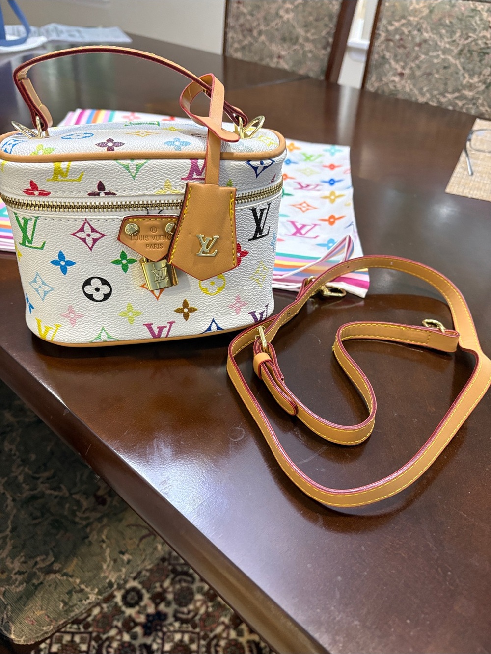 Louis Vuitton White Multicolor Monogram Mini Vanity Crossbody with scarf 32x32